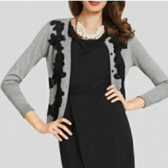 cAbi Applique Floral Lace Cardigan, Grey/Black, Small, EUC - Picture 1 of 6